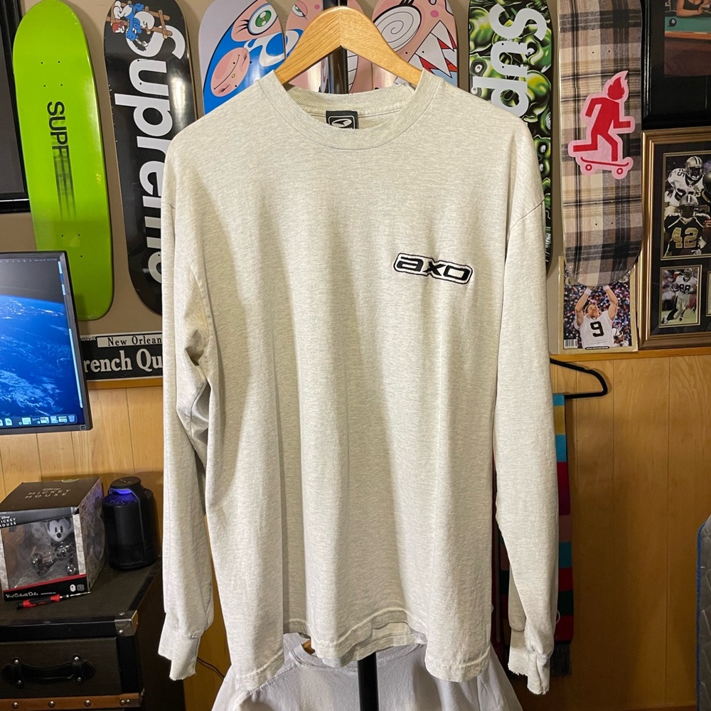 AXO motorcycle motocross Light Gray Long Sleeve Shirt mens XL vintage tattered